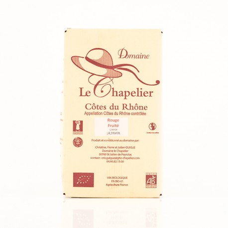 AOC Côtes du Rhône rouge Domaine Le Chapelier fruité 2015 biologique